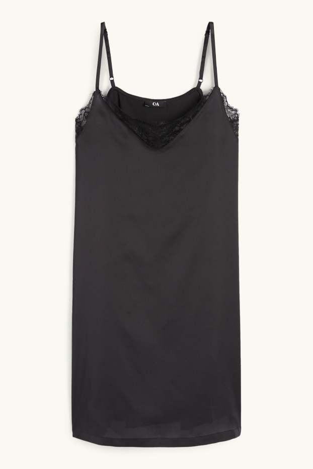 Donna - Camicia da notte di raso - nero