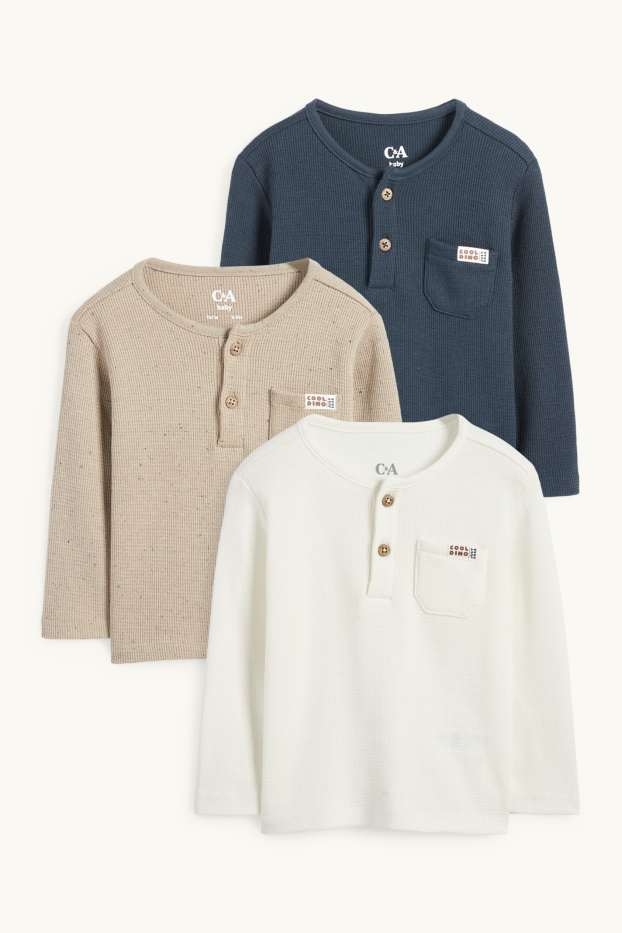 Bebeluși - băieți - Multipack 3 buc. - tricou cu mânecă lungă bebeluși - structurat - albastru închis
