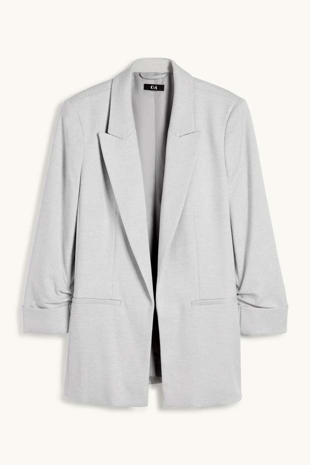 Femmes - Blazer long - regular fit - texturé - gris clair