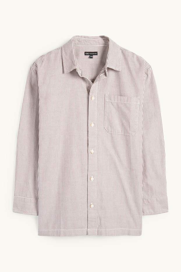 Kinderen: jongens - Overhemd - gestreept - bruin / crème wit