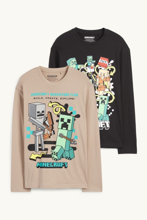 Bambini - Confezione da 2 - Minecraft - maglia a maniche lunghe - nero / beige