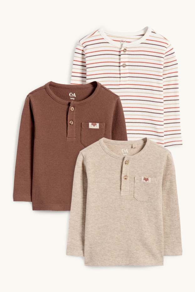 Bebeluși - băieți - Multipack 3 buc. - vulpe - tricou cu mânecă lungă bebeluși - maro / bej