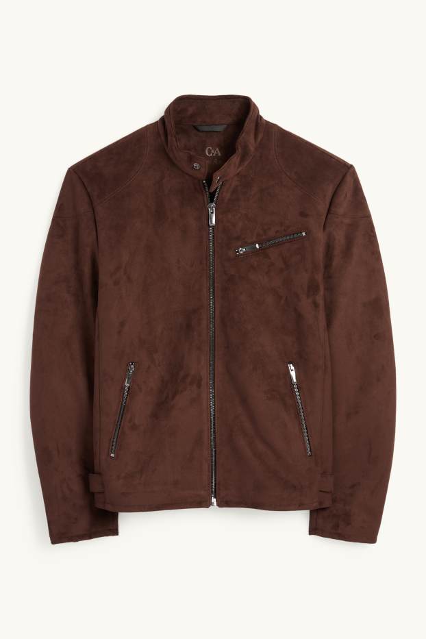 Herren - Bikerjacke - Velourslederimitat - braun