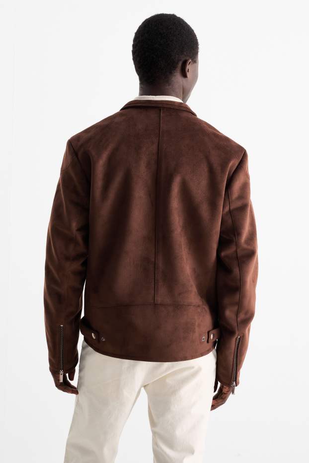 Herren - Bikerjacke - Velourslederimitat - braun