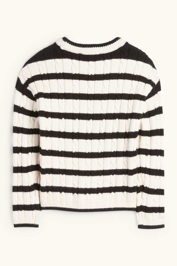 Kinderen: meisjes - Trui - gestreept - kabelpatroon - zwart / wit