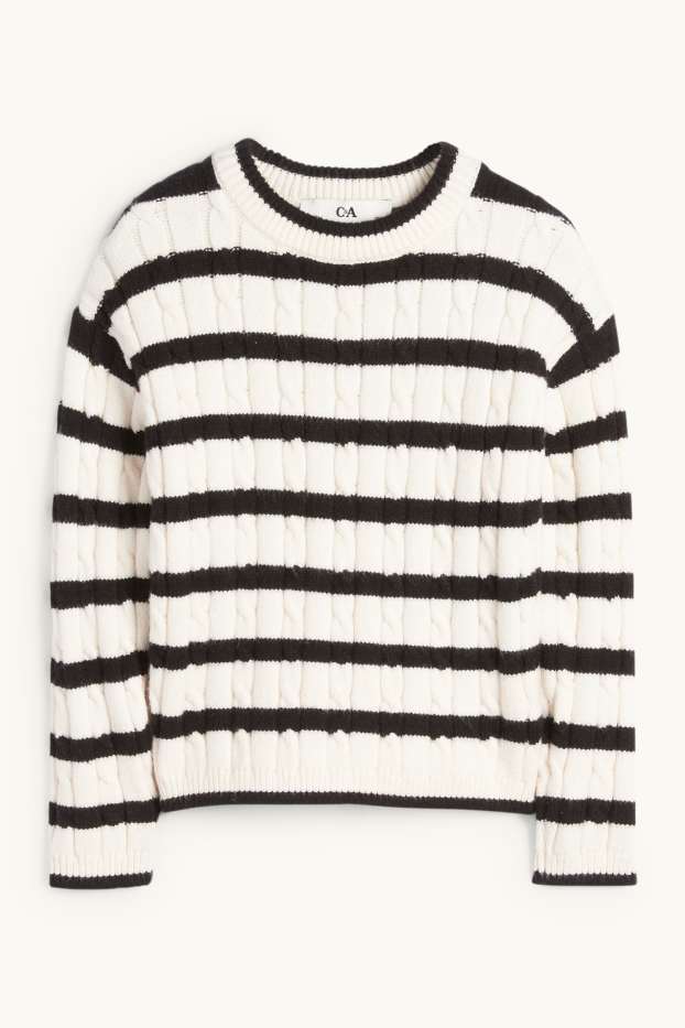 Kinderen: meisjes - Trui - gestreept - kabelpatroon - zwart / wit