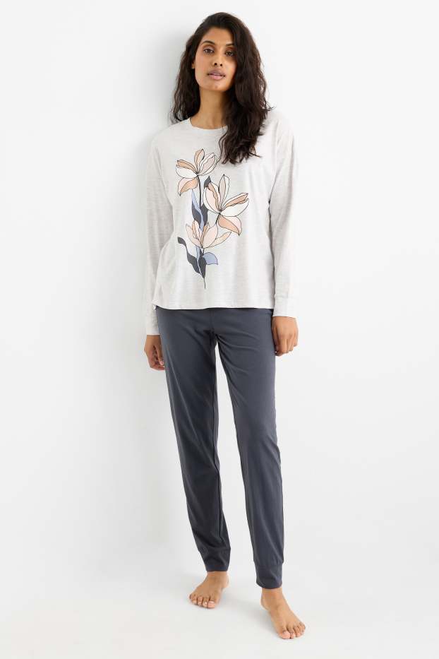 Damen - Pyjama - hellgrau-melange