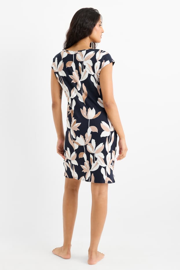 Dames - Nachthemd - gebloemd - donkerblauw