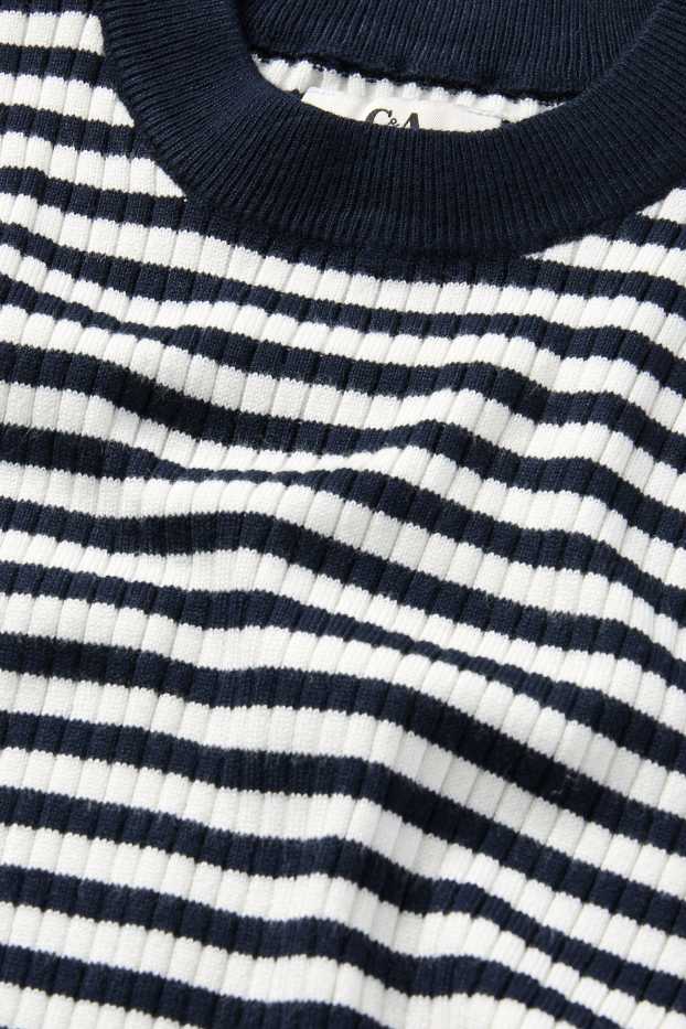 Dona - Samarreta de màniga llarga - de canalé - de ratlles - blau fosc / blanc