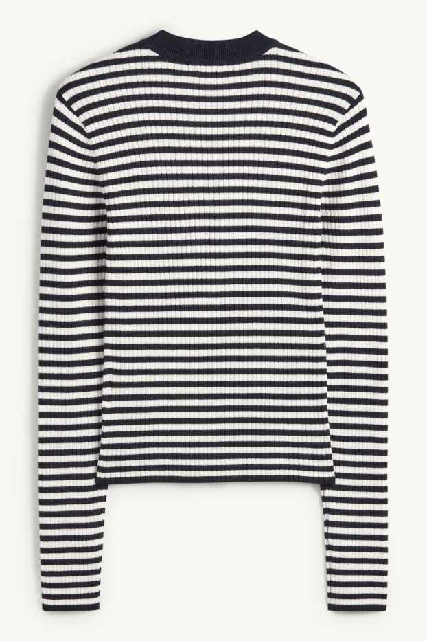 Dona - Samarreta de màniga llarga - de canalé - de ratlles - blau fosc / blanc