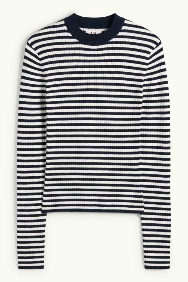 Dona - Samarreta de màniga llarga - de canalé - de ratlles - blau fosc / blanc