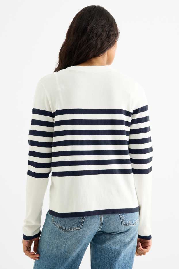 Femei - Cardigan tricotat - cu dungi - alb / albastru