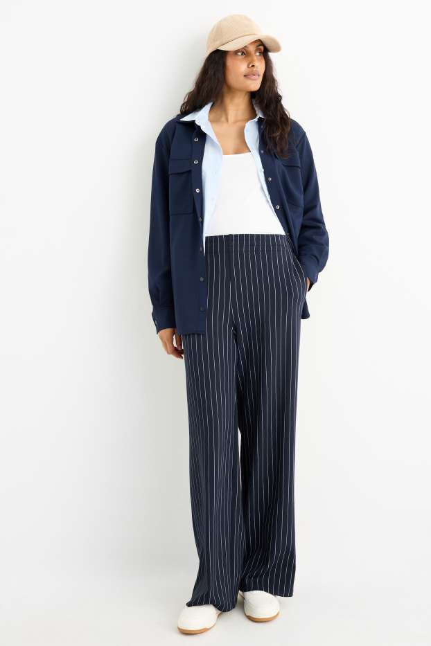 Donna - Pantaloni di jersey - vita media - straight fit- a righe - blu scuro