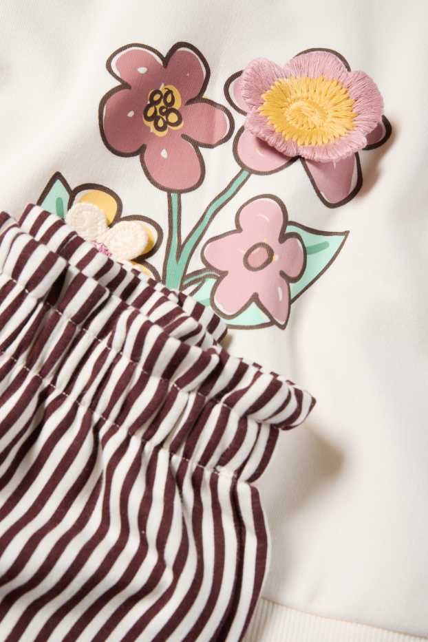Kinderen: meisjes - Bloem - set - sweatshirt en jersey broek - 2-delig - crème wit