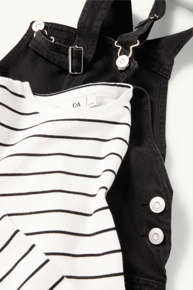 Nena - Conjunt - samarreta de mànigues llargues i vestit de peto texà - 2 peces - negre/blanc