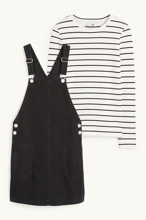 Nena - Conjunt - samarreta de mànigues llargues i vestit de peto texà - 2 peces - negre/blanc