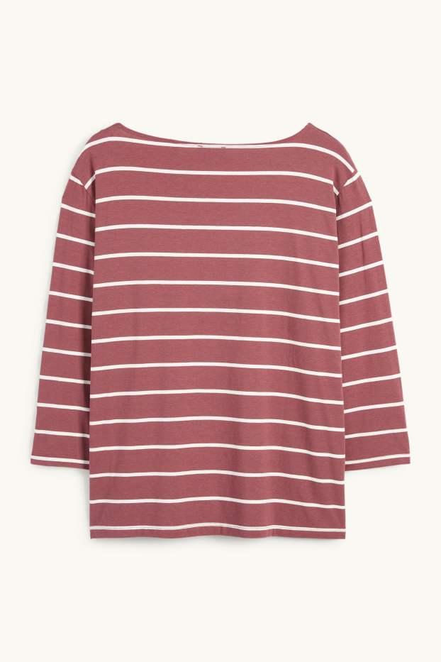 Women - Long sleeve top - striped - bordeaux