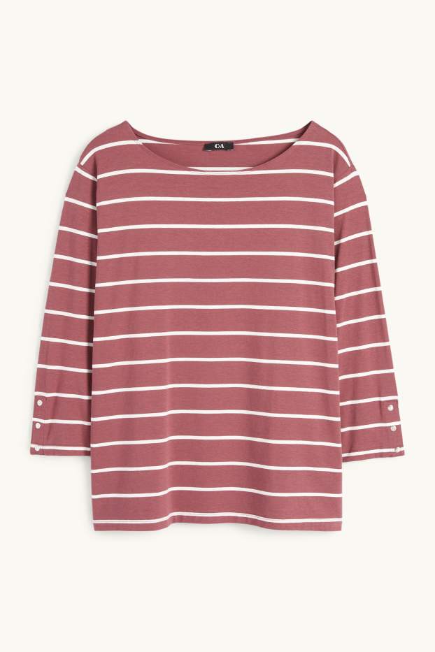Women - Long sleeve top - striped - bordeaux