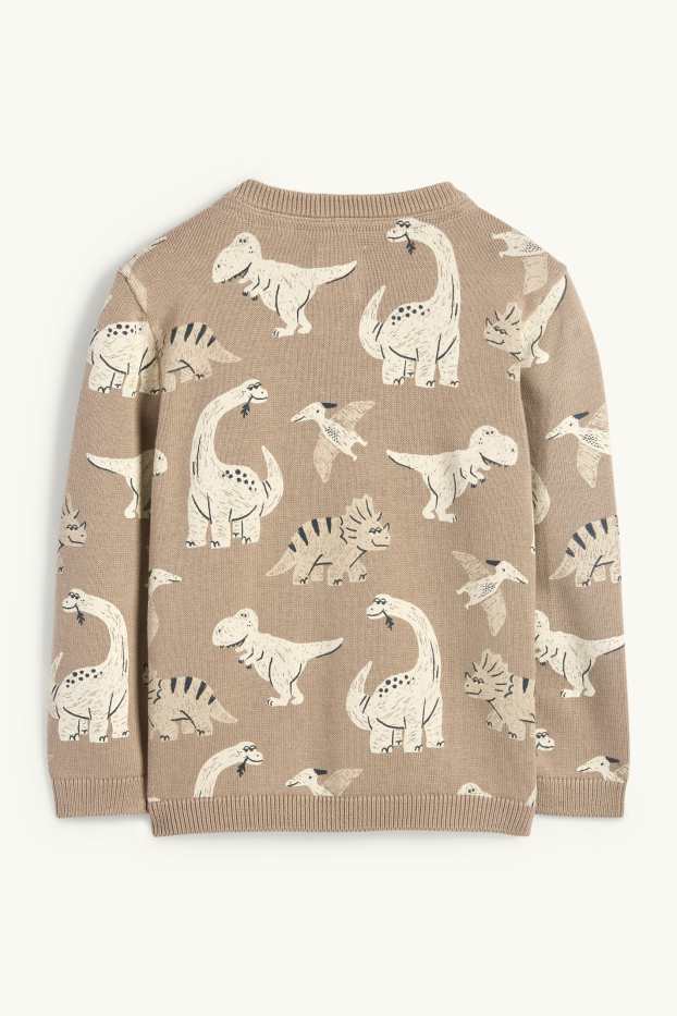 Bebeluși - băieți - Dino - pulover bebeluși - bej