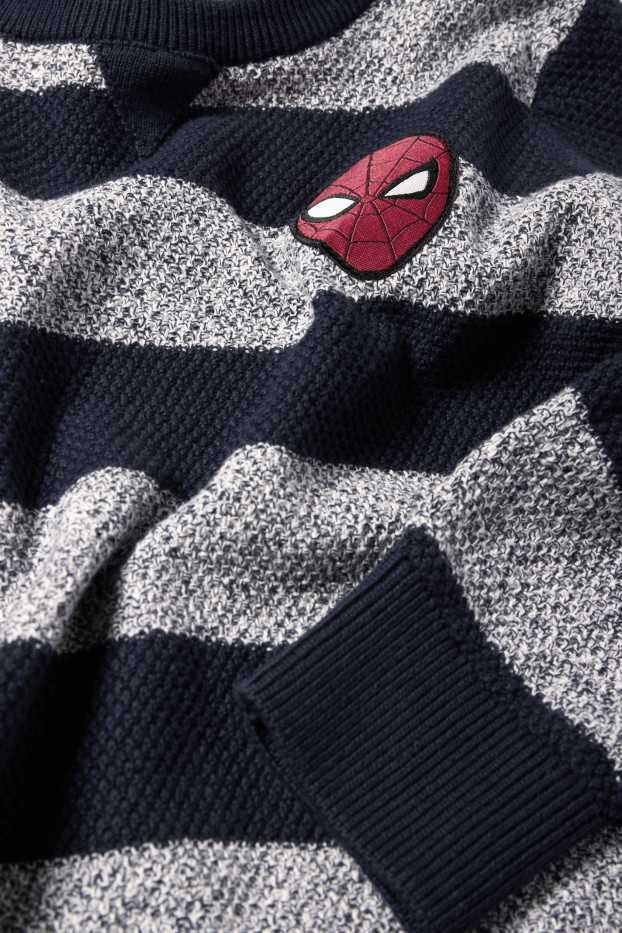 Kinder Buben - Spider-Man - Pullover - gestreift - strukturiert - dunkelblau