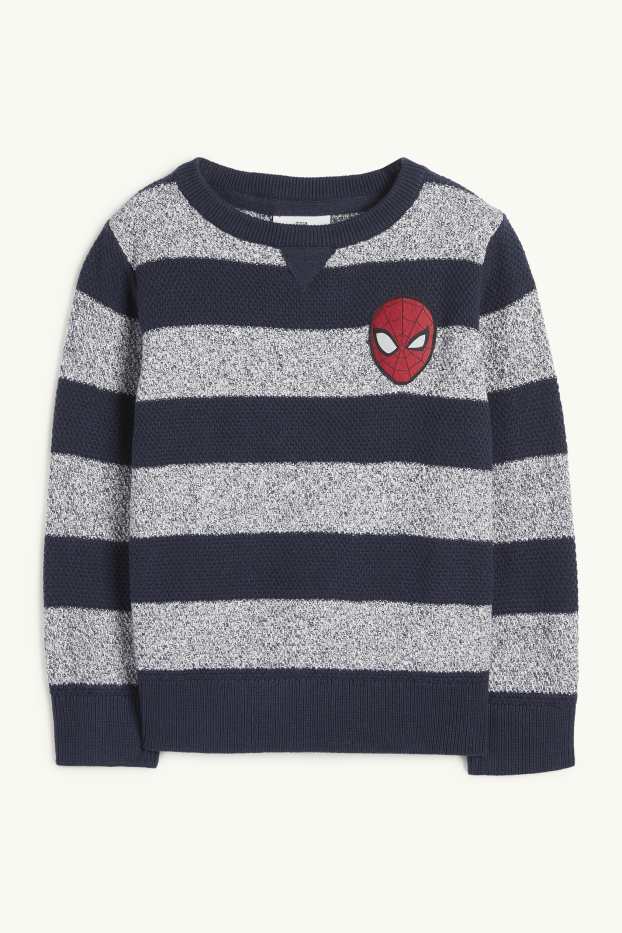 Kinder Buben - Spider-Man - Pullover - gestreift - strukturiert - dunkelblau