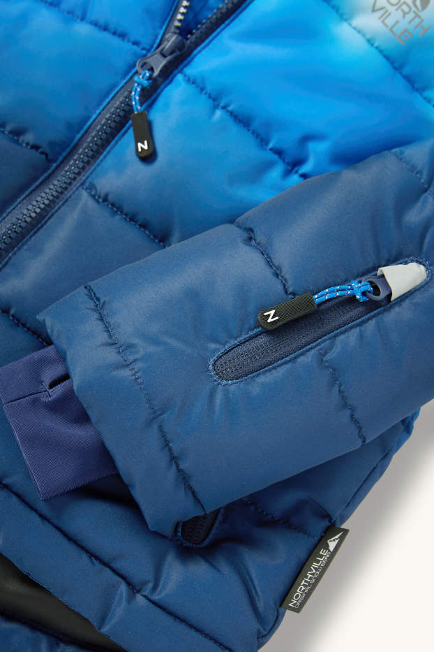 Kinder Jungen - Skijacke mit Kapuze - wasserabweisend - gemustert - dunkelblau