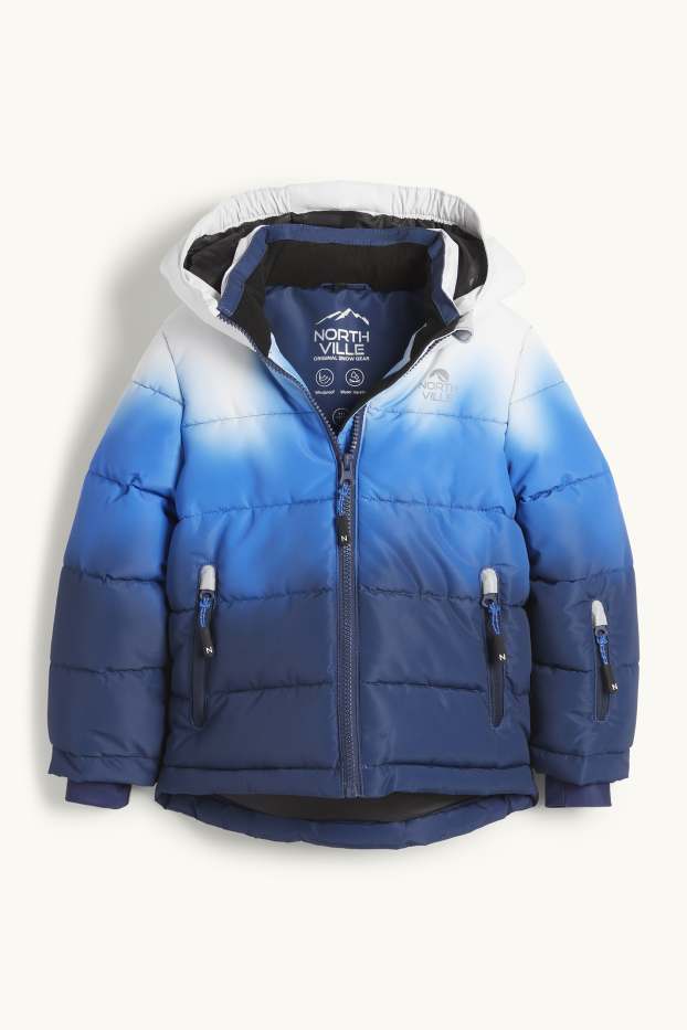 Kinder Jungen - Skijacke mit Kapuze - wasserabweisend - gemustert - dunkelblau