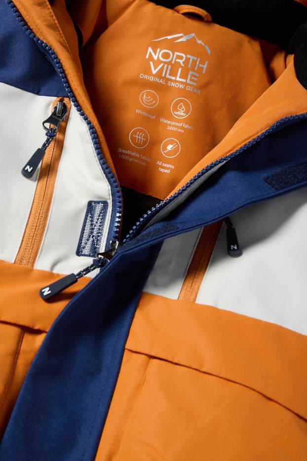 Kinderen: jongens - Ski-jas met capuchon - waterdicht - oranje / blauw