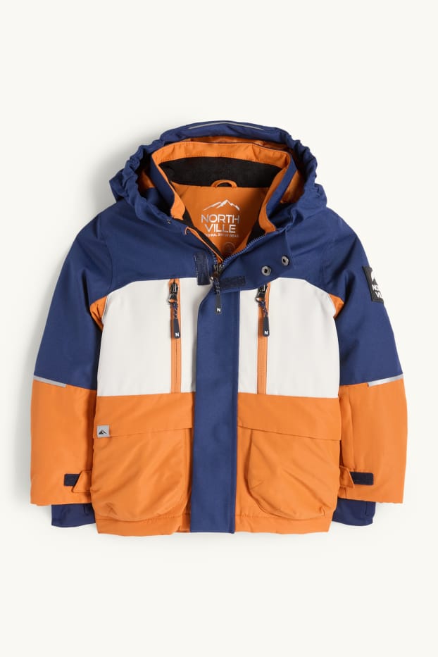 Kinderen: jongens - Ski-jas met capuchon - waterdicht - oranje / blauw