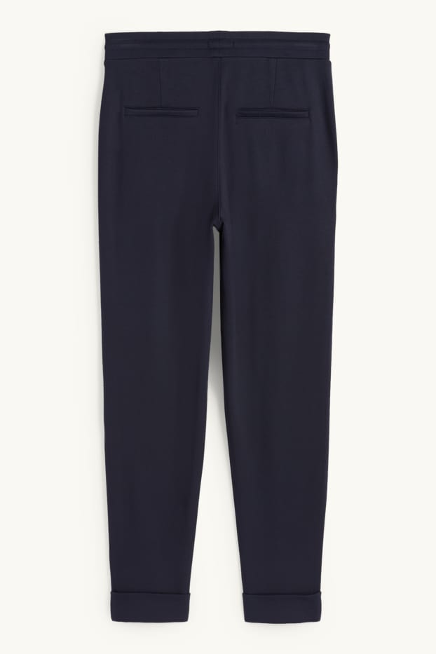 Dames - Broek van jersey - mid waist - tapered fit - donkerblauw