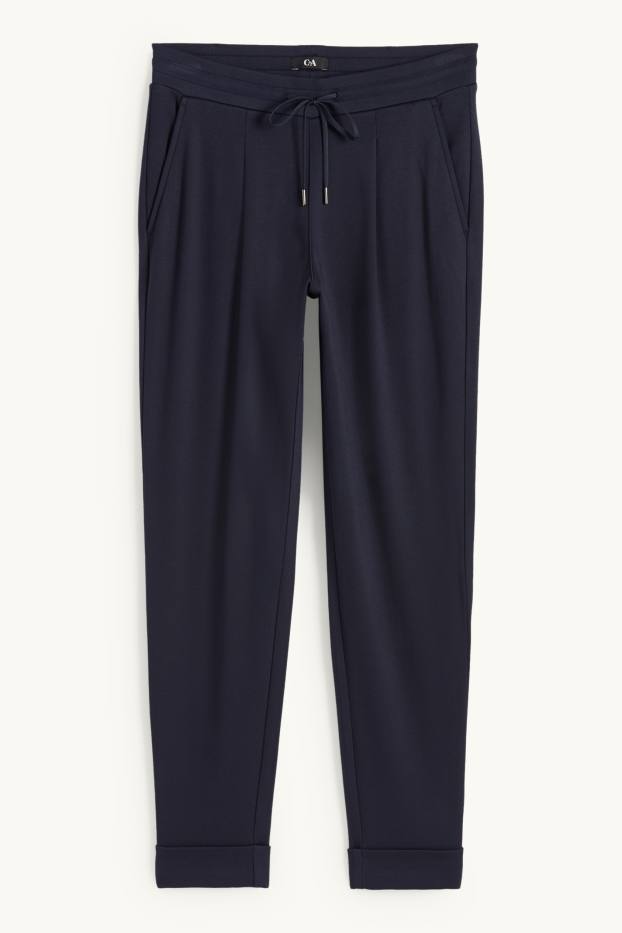 Dames - Broek van jersey - mid waist - tapered fit - donkerblauw