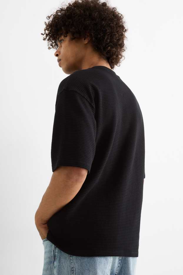 Hommes - T-shirt - Oversize - finition texturée - noir