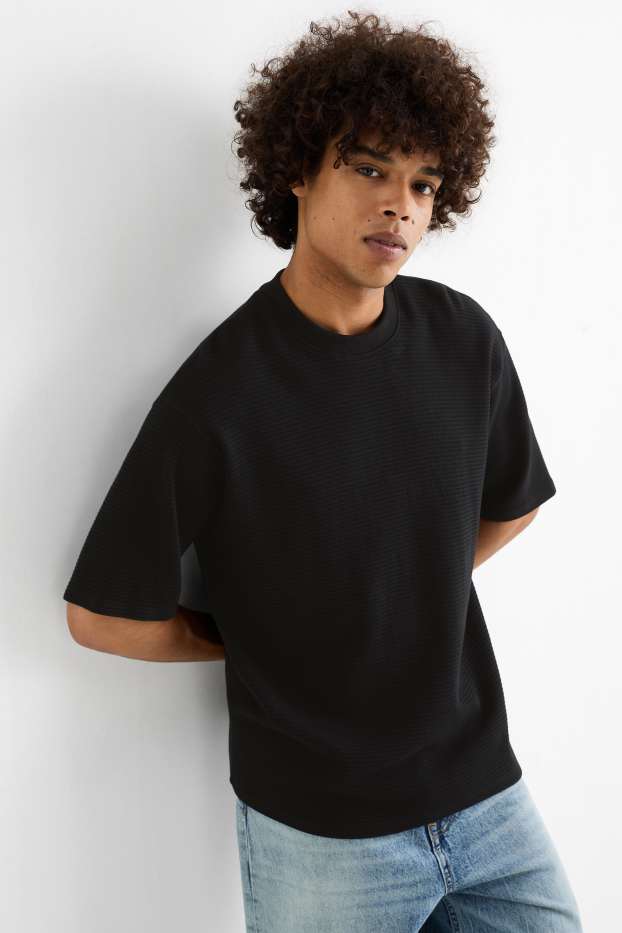 Hommes - T-shirt - Oversize - finition texturée - noir