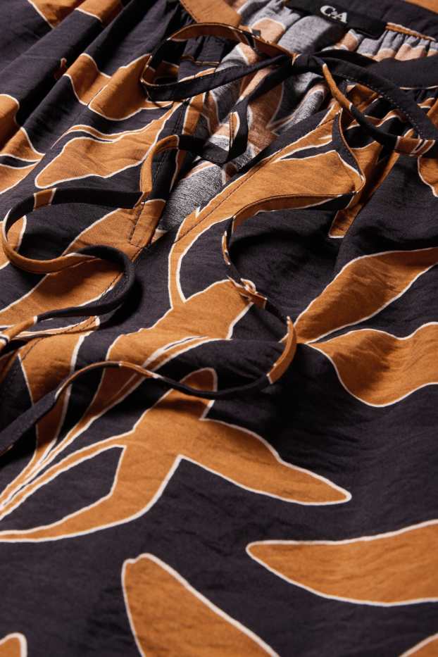 Mujer - Vestido de línea evasé - de flores - negro / beis