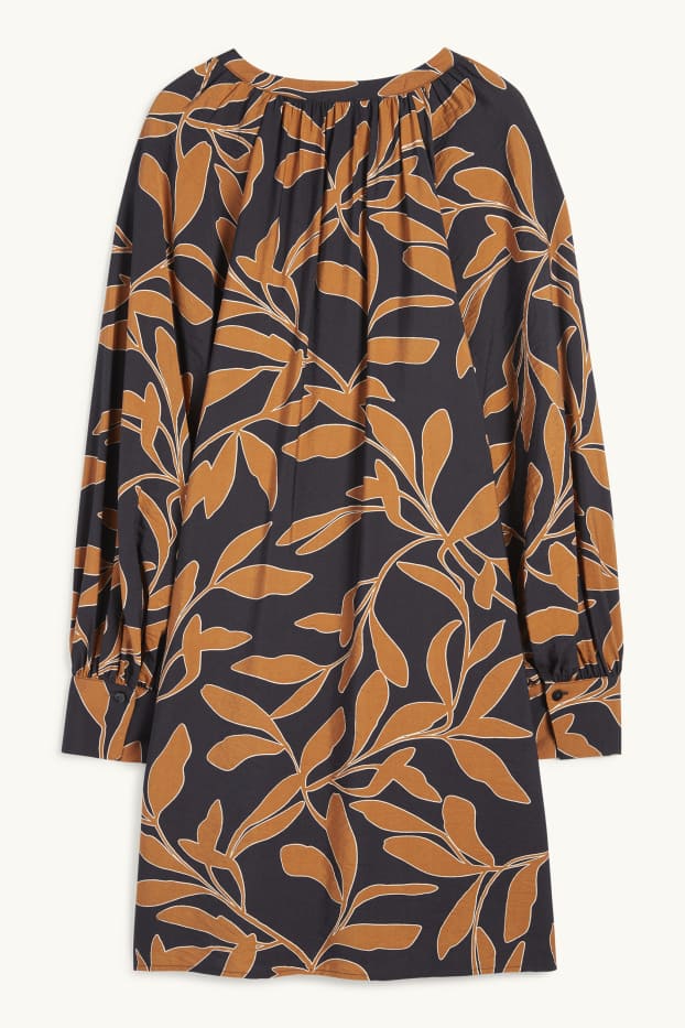 Mujer - Vestido de línea evasé - de flores - negro / beis