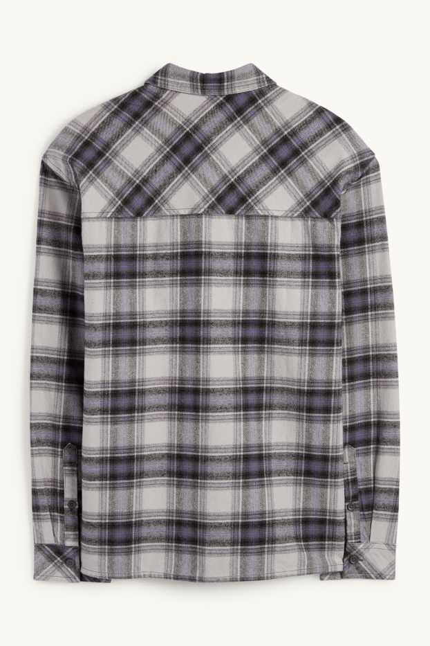 Hommes - Chemise en flanelle - relaxed fit - col kent - à carreaux - gris clair