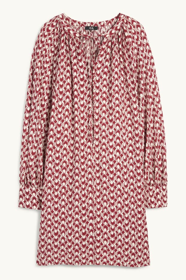 Femmes - Robe évasée - à motif - rouge / blanc crème