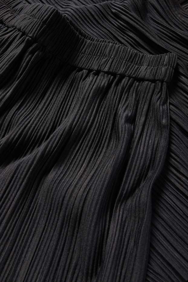 Women - Plissé trousers - high-rise waist - wide leg - black