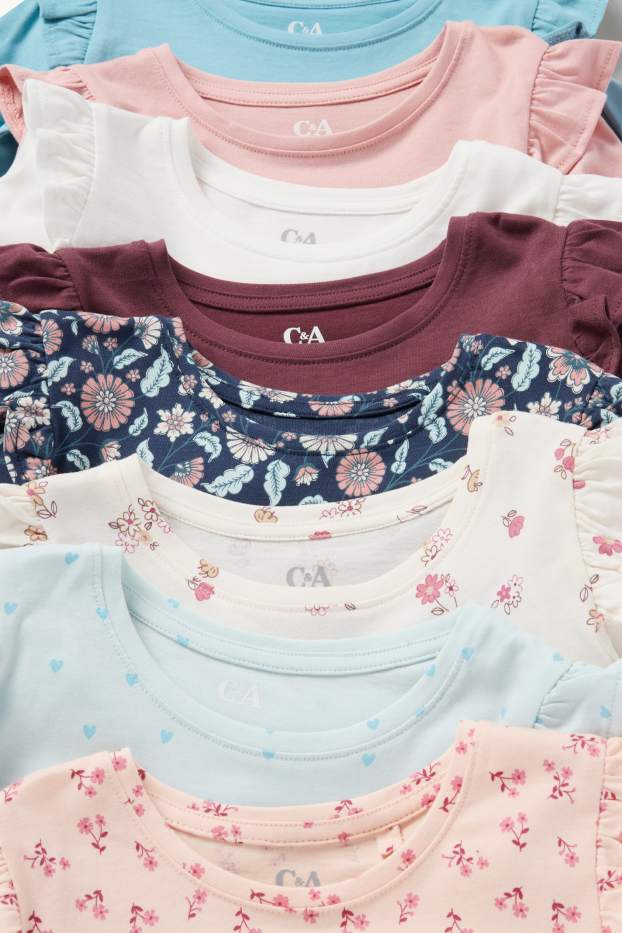 Niñas - Pack de 8 - flores y corazones - camisetas de manga larga - rosa