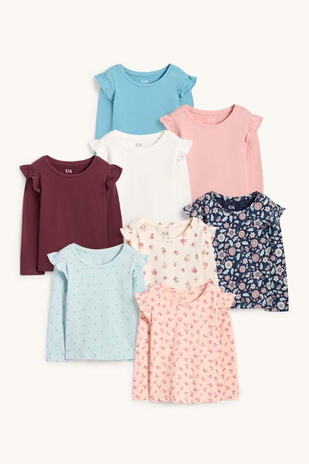 Niñas - Pack de 8 - flores y corazones - camisetas de manga larga - rosa