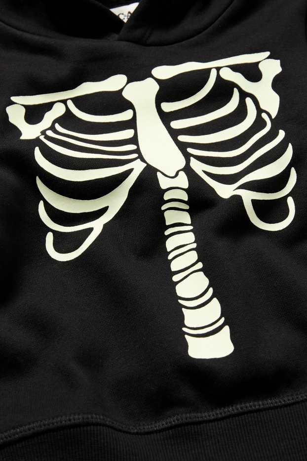 Kinderen: jongens - Halloween - skelet - hoodie - glow in the dark - zwart