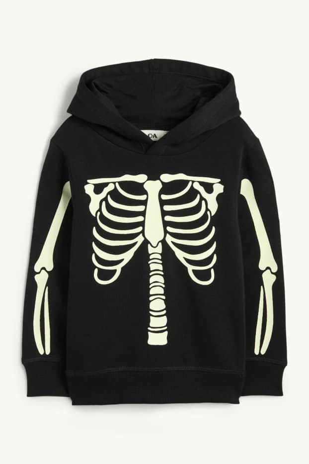 Kinderen: jongens - Halloween - skelet - hoodie - glow in the dark - zwart