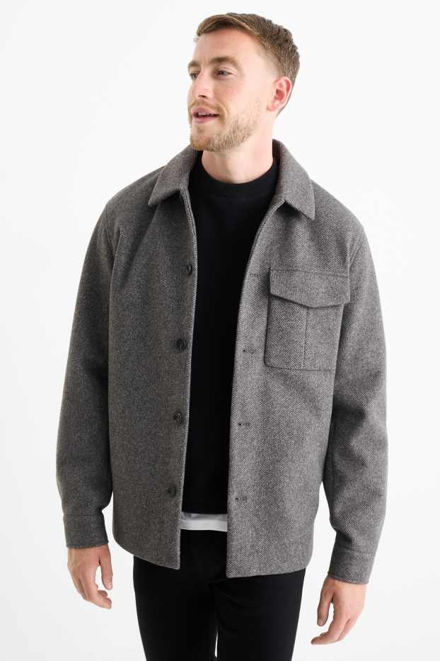 Hommes - Veste-chemise - regular fit - col kent - à motif - gris foncé