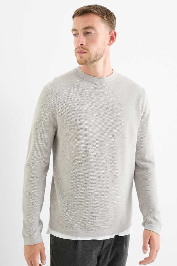 Hommes - Pull - texturé - gris clair