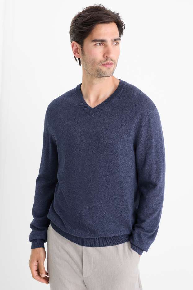 Men - Fine knit jumper - dark blue