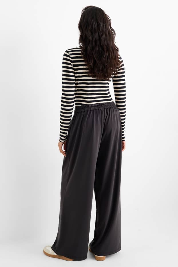 Dames - Jersey broek - high waist - wide leg - zwart