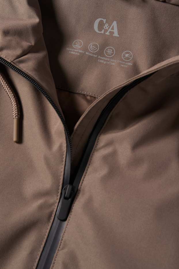 Damen - Regenmantel mit Kapuze - gefüttert - wasserdicht - braun