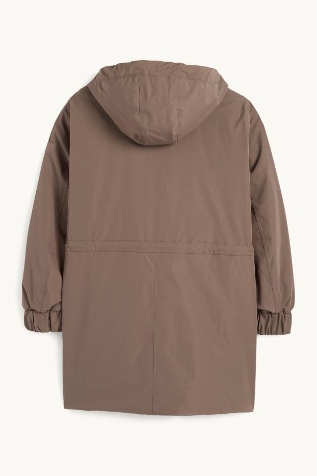 Damen - Regenmantel mit Kapuze - gefüttert - wasserdicht - braun
