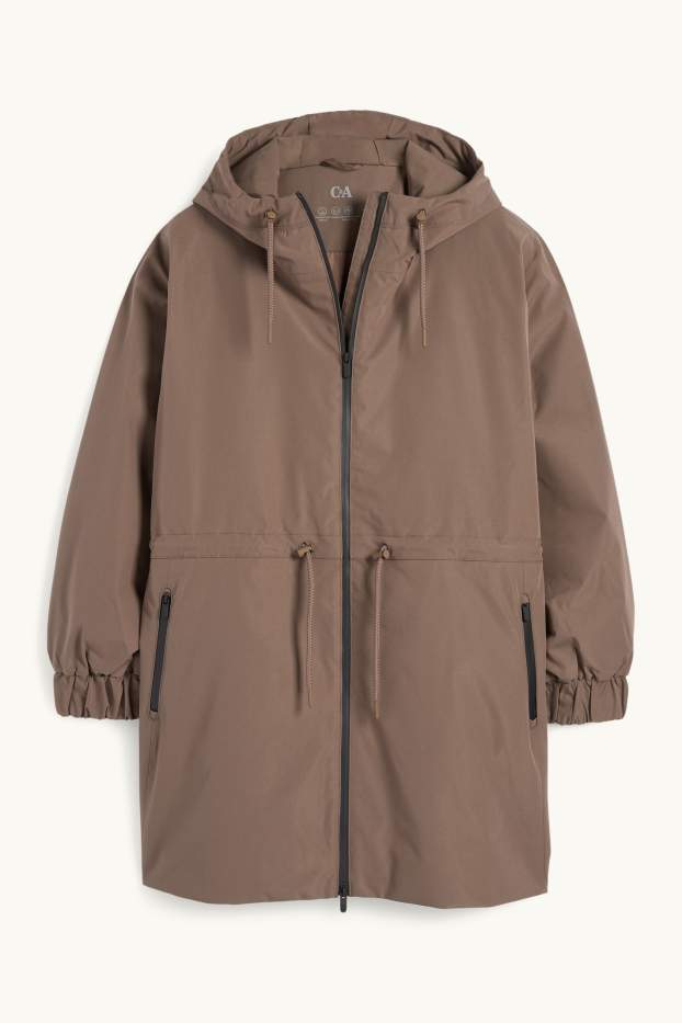 Damen - Regenmantel mit Kapuze - gefüttert - wasserdicht - braun