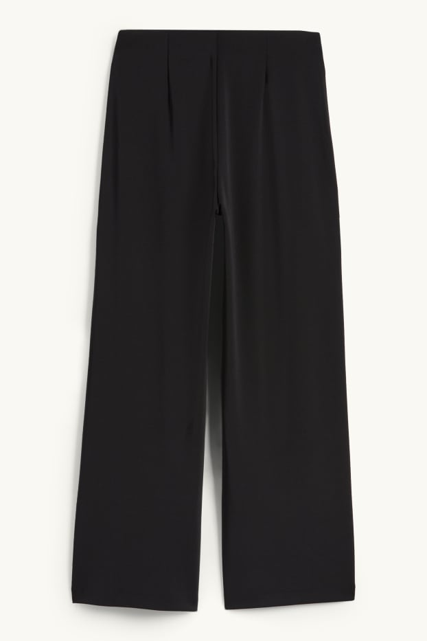Women - Jersey trousers - high waist - wide leg - black